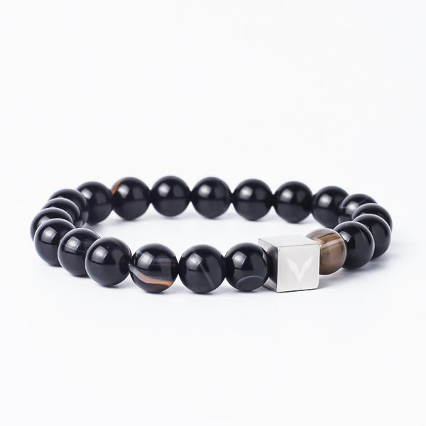 BLACK BANDED AGATE STONE BRACELET -  - Vibe - VIBE.PK - Medium -  -  - Medium