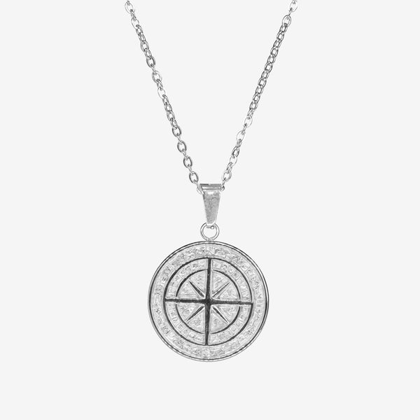 COMPASS PENDANT - SILVER -  - Vibe - VIBE.PK - Silver - Curb 18" -  - Silver / Curb 18"
