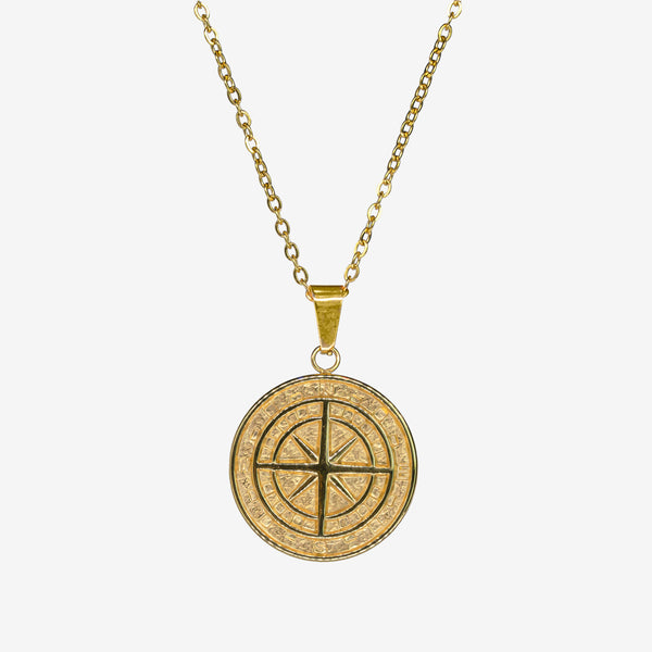 COMPASS PENDANT - GOLD -  - Vibe - VIBE.PK - Gold - Curb 18 " -  - Gold / Curb 18 "